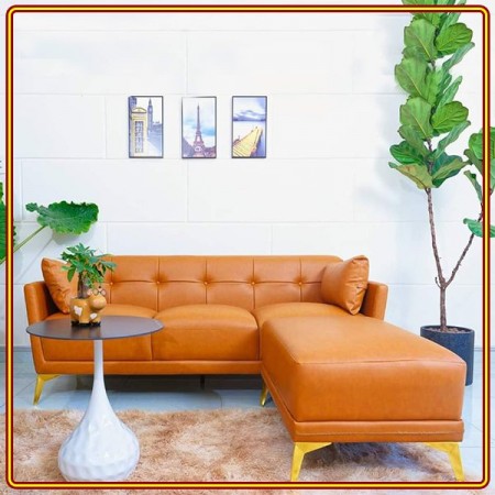 Home 02 - Orange : Bộ Ghế Sofa Băng + Đôn Góc L - Màu Cam